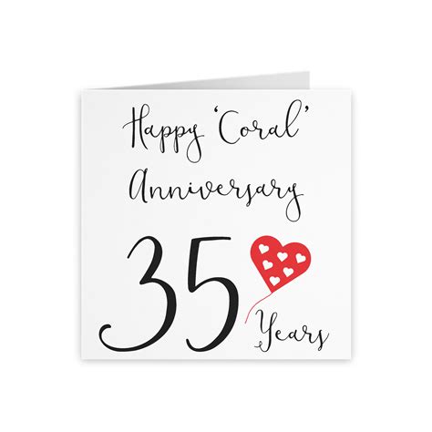 35th Wedding Anniversary Card Happy Coral Anniversary 35 Years Red