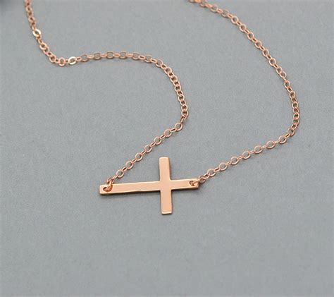 Rose Gold Sideways Cross Necklace Horizontal Cross Kelly Etsy