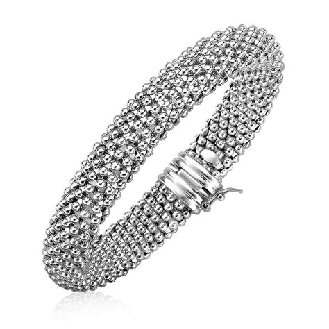 Rounded Motif Mesh Bracelet In Rhodium Plated Sterling Silver Richard