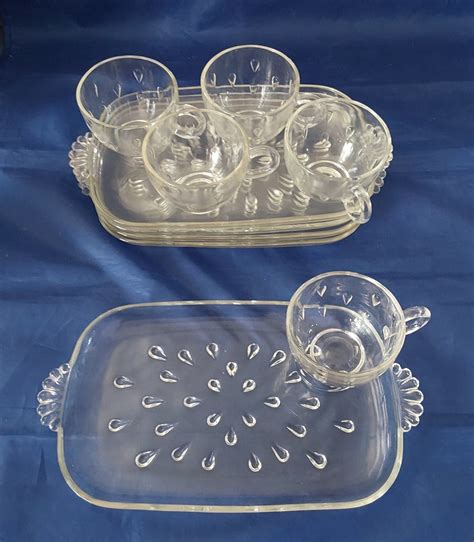 A Set Of Hazel Atlas Rectangular Glass Plate Snack Sets In The