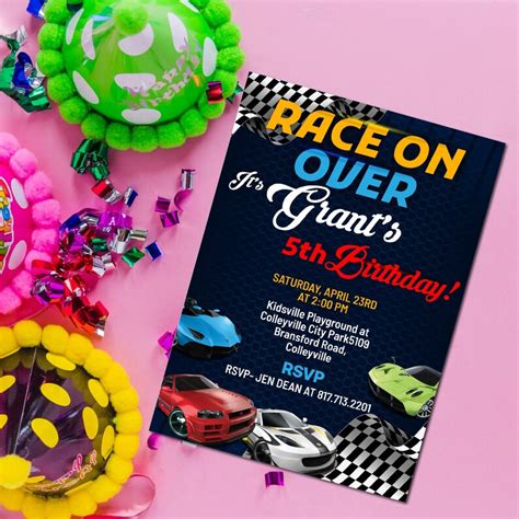 Printable Race Car Birthday Invitation Kids Birthday Invite Etsy