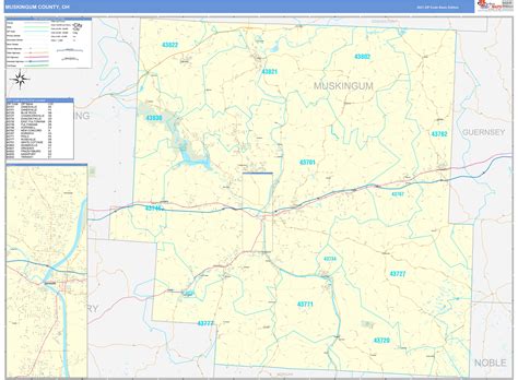 Muskingum County Oh Zip Code Wall Map Basic Style By Marketmaps Mapsales