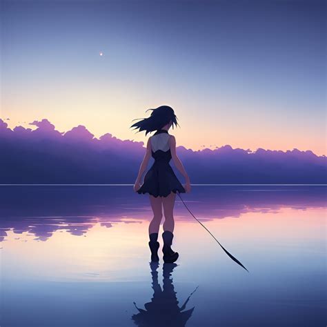 1224x1224 Resolution Anime Girl In Gradient Evening Ocean 1224x1224
