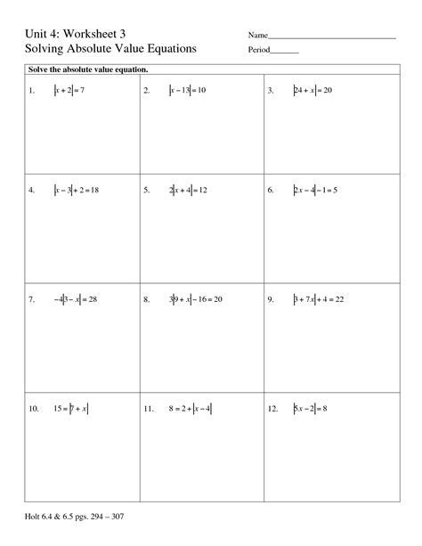 Absolute Value Equations Multiple Choice Worksheet