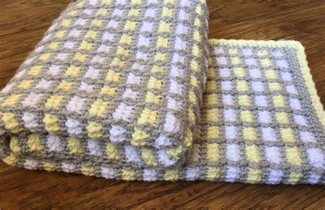 Tunisian Crochet Baby Blanket Baby Blanket Yellow White