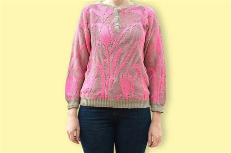 80s Pink And Beige Ugly Hipster Sweater Glam Art Deco Floral Etsy