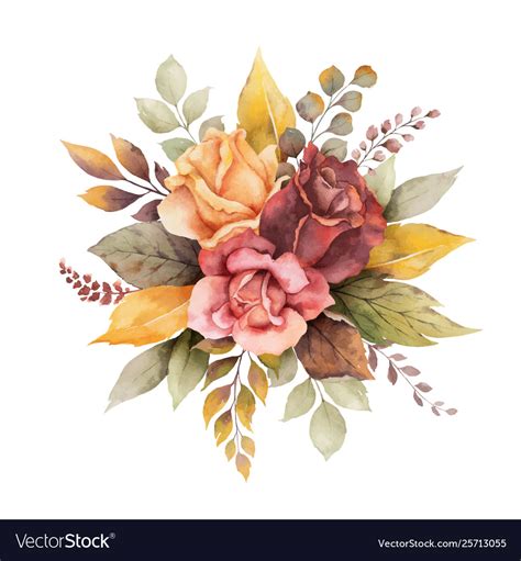 Watercolor Autumn Arrangement With Roses Vector Image