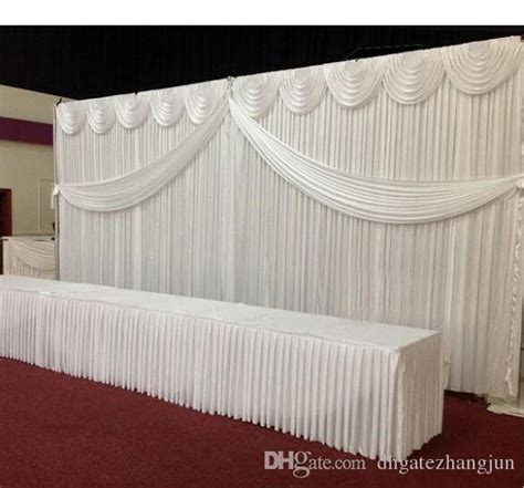 Luxury White Ice Silk Wedding Backdrop Curtain With Swags 10ft Or 20ft