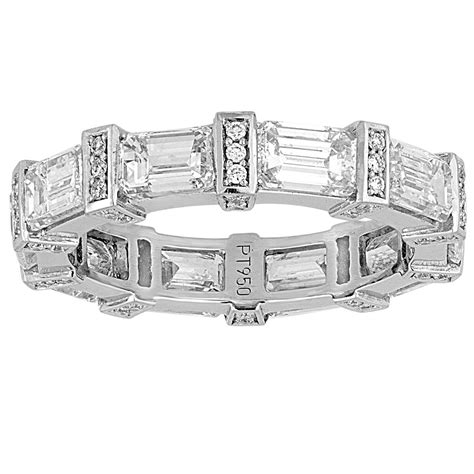 Emerald Cut Diamond 15 Carats Platinum Eternity Band Ring For Sale At