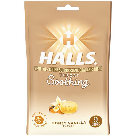 Halls Throat Soothing Honey Vanilla Cough Drops 30 Drops