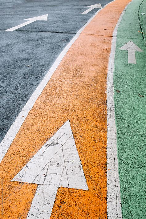 Color Coded Walking Lanes With Directional Arrows By Stocksy