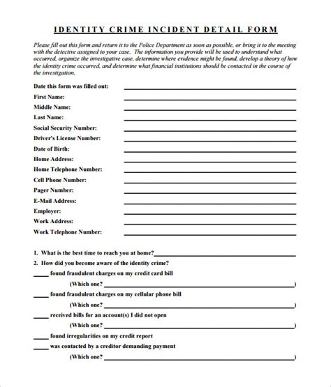 Printable Criminal Profile Form Printable Forms Free Online