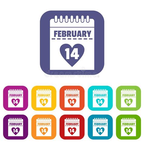 Valentines Day Calendar Icons Set Flat Stock Vector Illustration Of