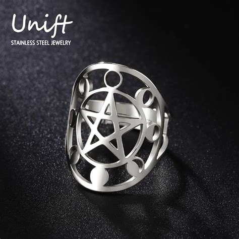 Unift Anillo de pentagrama de fases de la Luna joyería Vintage para