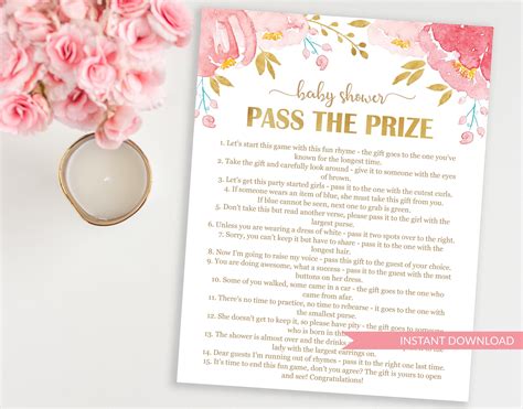 Pass The Prize Baby Shower Game Floral Pass The T Game Etsy Australia