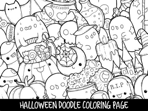 Halloween Doodle Coloring Page Printable Cutekawaii Etsy