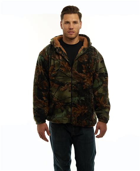 Trailcrest Trail Crest Mens Sherpa Lined Camo Hooded Jacket Large