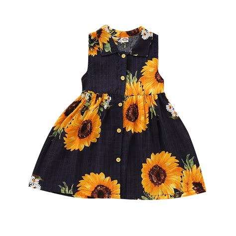 Kids Girls Dress Sunflower Print Little Girls Cotton Dresses Kids