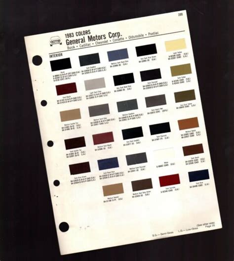 1983 Gm Interior Color Chip Chart Paint Sample Brochure Chevycadillac