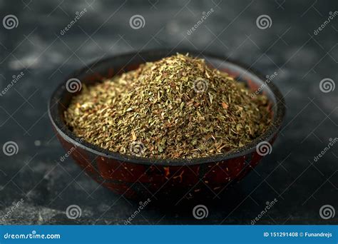 Fresh And Dried Mint In Bowl On Black Rustic Table Stock Photo Image