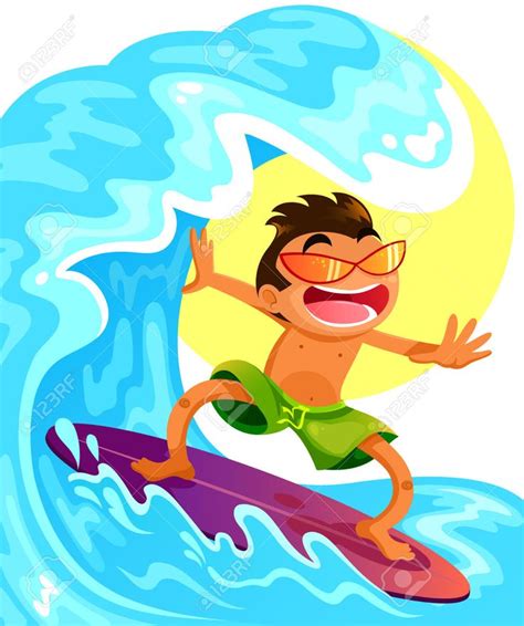 Cartoon Guy Surfing On His Surfboard Waves Cartoon Surf Drawing