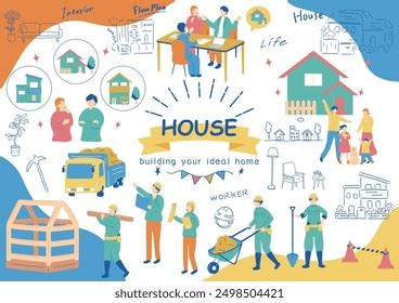 Collection Illustrations Related Home Construction Stock Vector