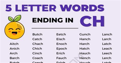 244 Useful Examples Of 5 Letter Words Ending In Ch In English 7esl