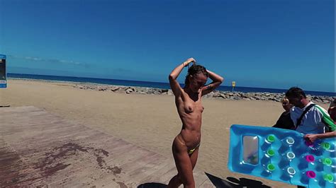 TRAVEL NUDE Public Seashore Bathe With Russian Lady Sasha Bikeyeva Gran Canaria Maspalomas