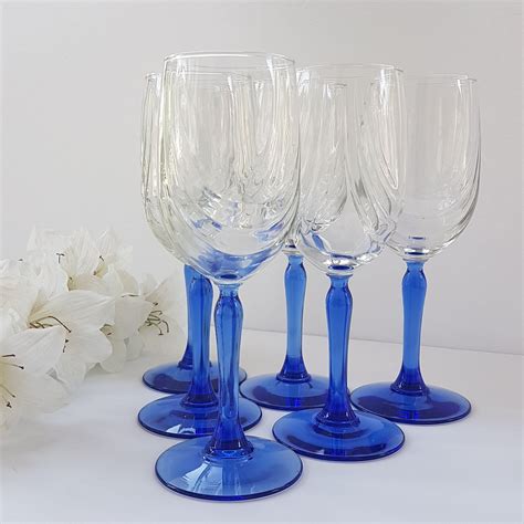 Lenox Crystal Swag Wine Glass Set Of 2 4 Or 6 Cobalt Blue Stem Retro Crystal Stemware 1980s