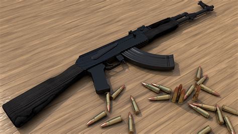 Ak 47 With Bullets 3d Asset Cgtrader