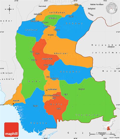 Political Simple Map of Sind, single color outside ...