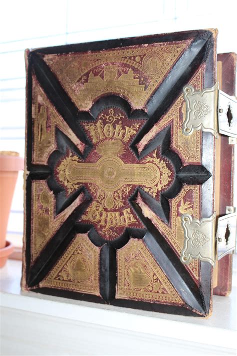 Large Antique Bible 1892 Illustrated Pictorial Parallel Leather Cover