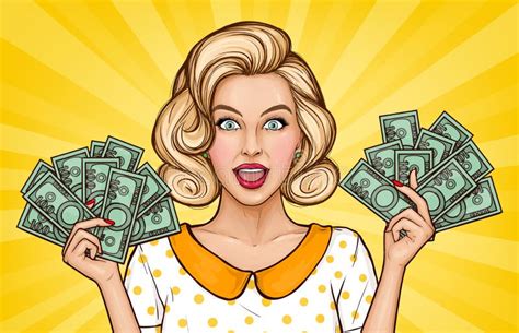 vector pop art enthusiastic girl with money bills stock vector illustration of female comic