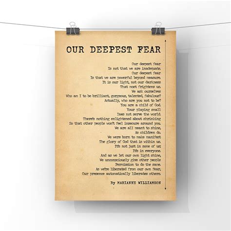 Our Deepest Fear Poem By Marianne Williamson Wall Art Print Etsy Uk