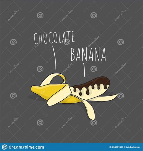 Melting Chocolate On Banana With Cartoon Design For Banana Food