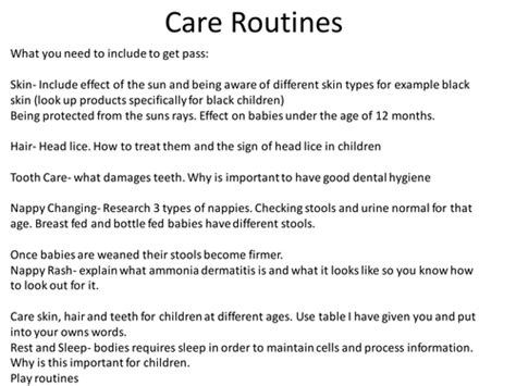 Btec Childcare Care Routines Teaching Resources