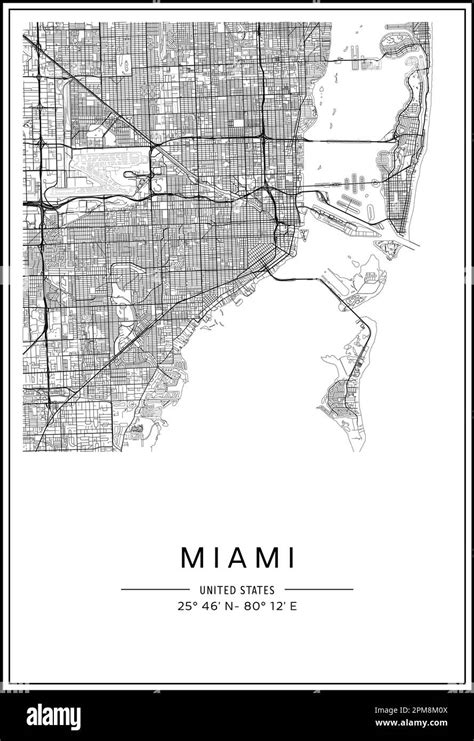 Black And White Printable Miami City Map Poster Design Vector