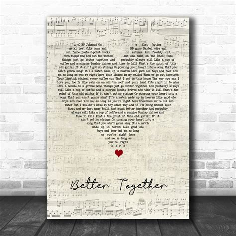 Luke Combs Better Together Script Heart Song Lyric Quote Music Poster Canvas Plangraphics