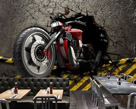 Beibehang Custom Wallpaper 3d Broken Wall Motorcycle European Style