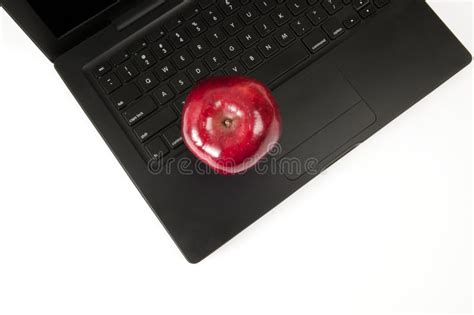 Red Apple On Laptop Stock Photo Image Of Book Laptop 34791770
