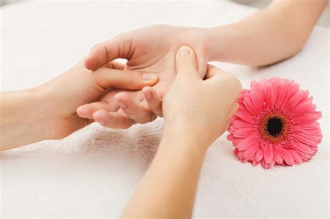 Hand Massage At Spa Salon On White Towel Stock Image Image Of Luxury Nailcare 109314315