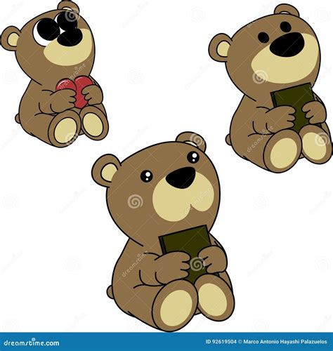 Lovely Cute Little Baby Teddy Bear Cartoon Set Stock Vector