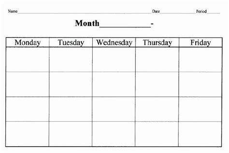 Printable Monday Throug Friday Calendar Example Calendar Printable