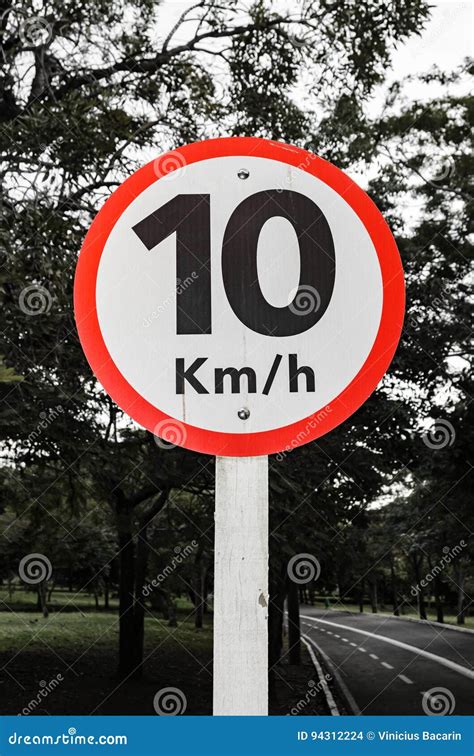 Traffic Sign Signaling Speed Limit Of 10 Kilometers Per Hour Stock