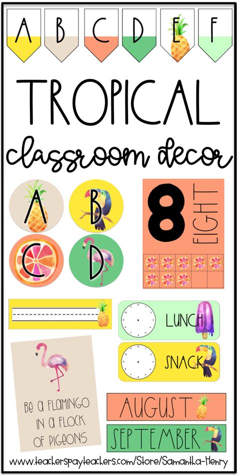 This set of 24 digital papers contains 6 fun designs and 4 different colors. Looking for classroom decor ideas? This Tropical Classroom ...