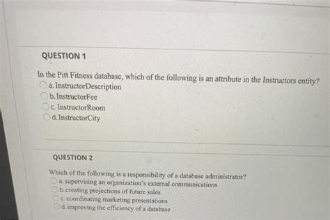Solved Question 1 In The Pitt Fitness Database Which Of The