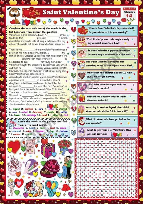 Saint Valentine Reading And Comprehensionwordsearch Esl Worksheet By Katiana Saint Valentine