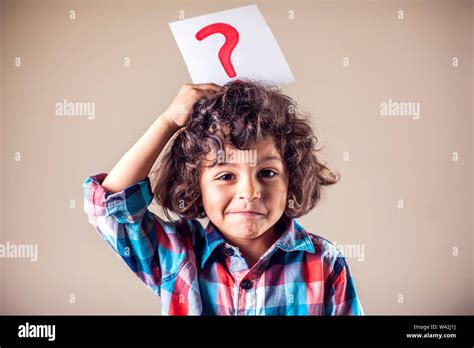 Kid Boy With Question Mark Children Education Emotions Concept Stock