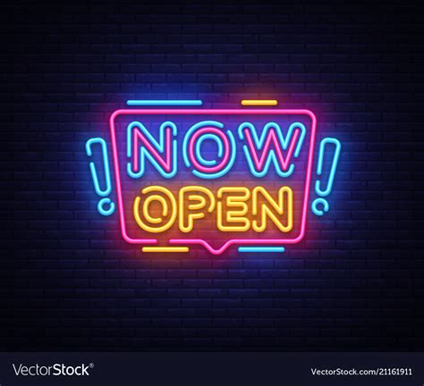 Now Open Neon Signs Open Design Royalty Free Vector Image