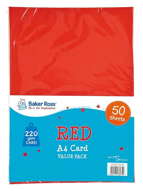 Baker Ross A4 Red Coloured Card Copy Card For Crafts And Decoration